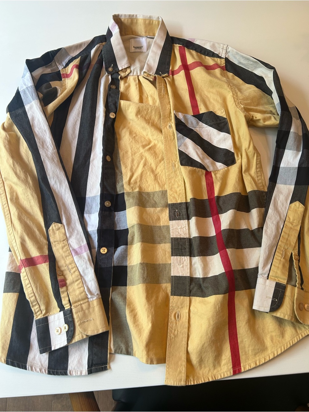 Burberry Yellow Plaid Long-Sleeve Button-Down Shirt